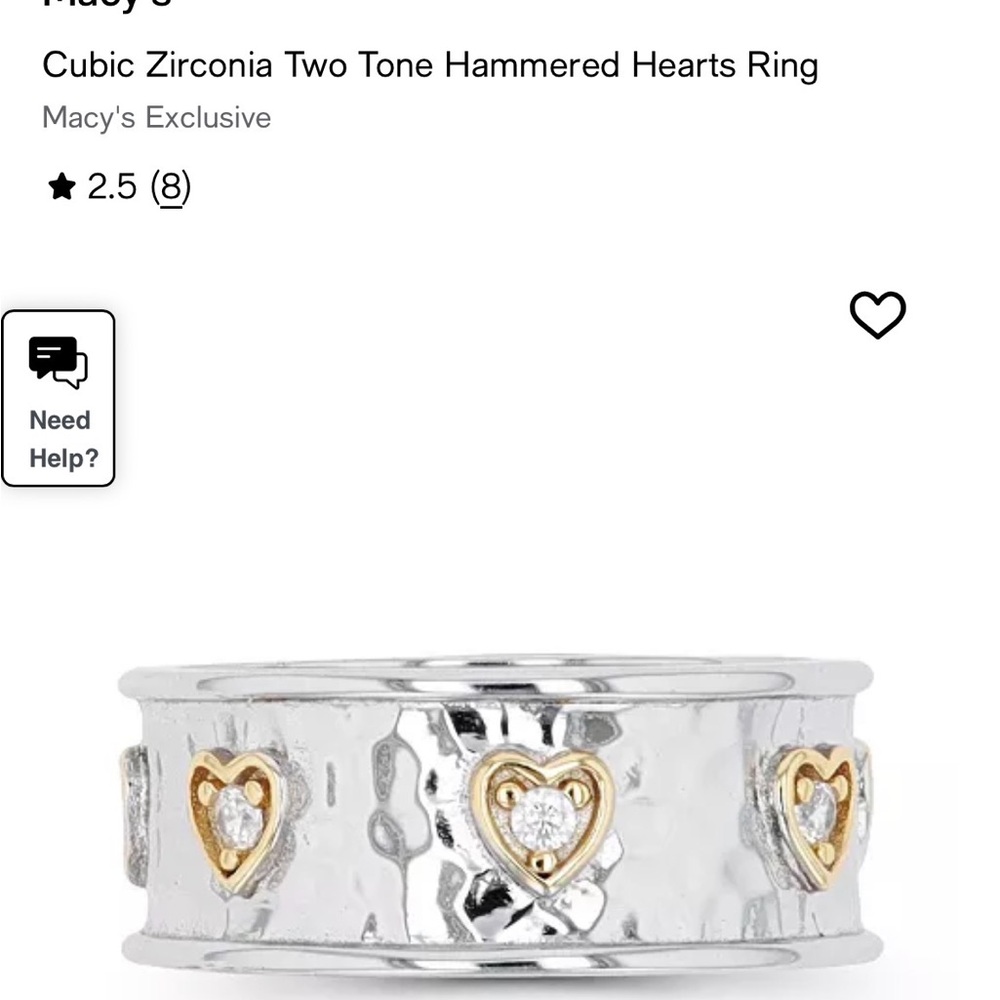 Elegant Two-Tone Heart Ring hammered silver - Picture 5 of 5